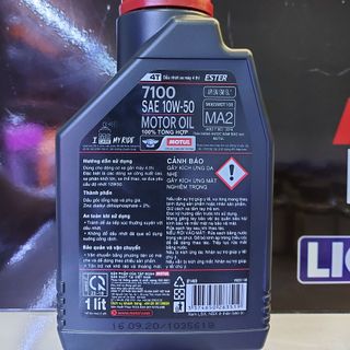 Motul 7100 10W50 SN,MA2,Ester Core tổng hợp hoàn toàn 1L