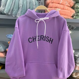 Áo hoodie thun nỉ ngoại thêu chữ CHERISH mềm