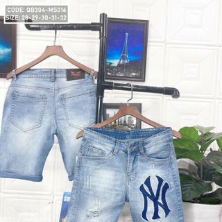 Quần short jean nam thêu logo cao cấp