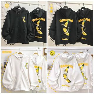 Áo Hoodie Nỉ Bông Mềm Mịn Form Rộng Banana Cho Nữ