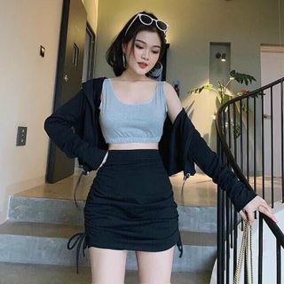 Set 3 món áo khoác chân váy áo 3 lỗ