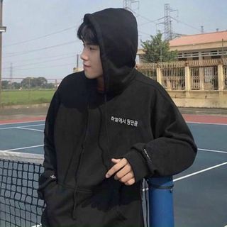 Áo hoodie nỉ ngoại in chữ hàn mền mịn nón 2 lớp