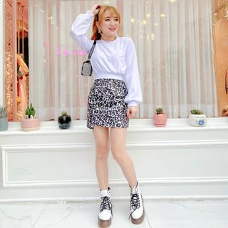 Set áo trắng chân váy beo
