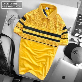 Áo thun nam cotton cổ bẻ in họa tiết