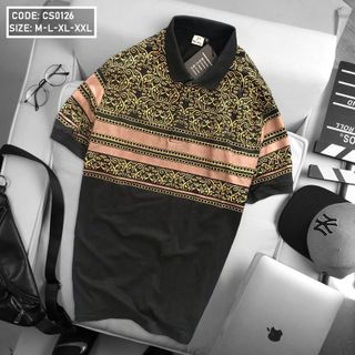Áo thun nam cotton cổ bẻ in họa tiết
