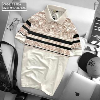 Áo thun nam cotton cổ bẻ in họa tiết