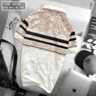 Áo thun nam cotton cổ bẻ in họa tiết