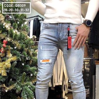 Quần jean dài nam xanh nhạt co giãn