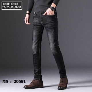 Quần jean dài nam màu xám đen wash nhẹ