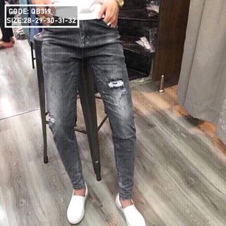Quần jean dài nam màu xám rách nhẹ