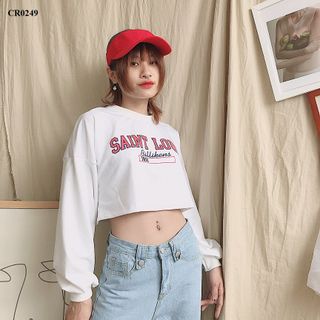 Áo Croptop Tay Dài Vải Da Cá Form Rộng