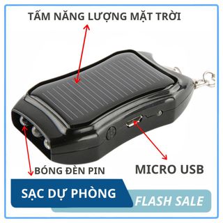 Sạc dự phòng năng lượng mặt trời đa năng 3in1 tích hợp đèn pin và móc treo