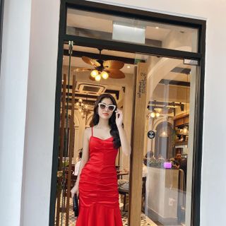 Đầm dạ hội kiểu hai dây nhún ngực đuôi cá ngắn