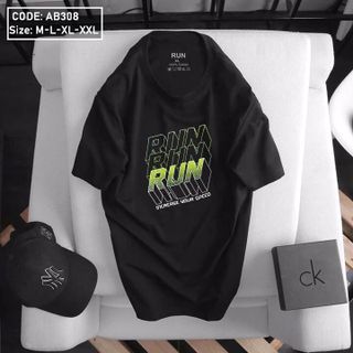 Áo thun nam cổ tròn in chữ Run
