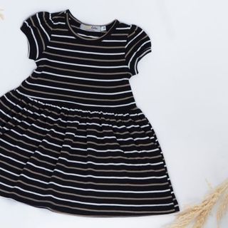 Đầm thun cotton bé gái phối sọc