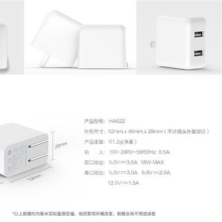 Củ sạc nhanh 2 USB QC 3.0 ZMI HA622