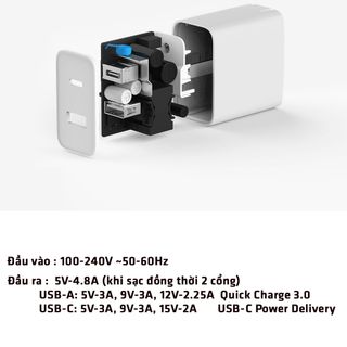 Củ sạc nhanh Xiaomi 1 USB-A Quick Charge 3.0 / 1 USB-C Power Delivery (1A1C) AD16ZM - Max 30W