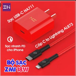 Củ Sạc Zmi 18W HA711 & Cáp Sạc AL873, Phiên bản màu Đỏ
