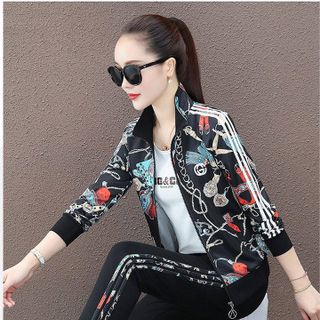 Bộ thể thao áo khoác nữ in họa tiết phối sọc thể thao TT444 DEAL HOT