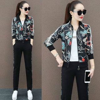Bộ thể thao áo khoác nữ in họa tiết phối sọc thể thao TT444 DEAL HOT