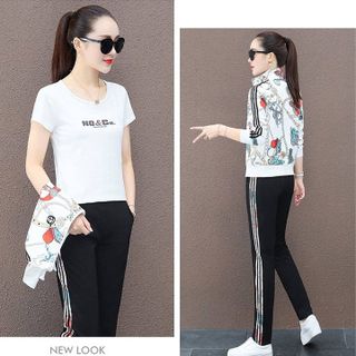Bộ thể thao áo khoác nữ in họa tiết phối sọc thể thao TT444 DEAL HOT