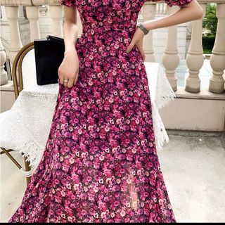 ĐẦM XOÈ HOA TÍM TAY PHỒNG NHÚN THUN - DT1412 - mua sỉ giá gốc tại xương may đô thành