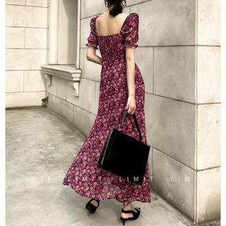 ĐẦM XOÈ HOA TÍM TAY PHỒNG NHÚN THUN - DT1412 - mua sỉ giá gốc tại xương may đô thành