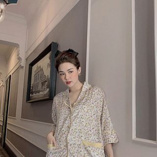 Đồ ngủ đồ pijama đùi hoa lá Vàng chất lụa Quảng Châu giá sỉ