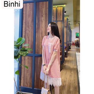 Binhi Đầm váy sỉ baby caro hồng nhí dễ thương siêu xinh cho nàng dạo phố dự tiệc