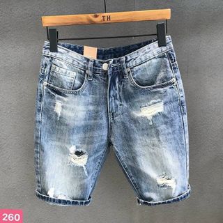 Quần jean short cotton rách nhẹ
