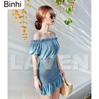 Binhi Đầm váy sỉ body trễ vai xanh dương siêu xinh cho nàng dạo phố dự tiệc giá sỉ