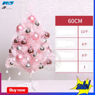Cây Thông Noel 60CM Màu Hồng Kèm Dây Led Trang Trí Và Quả Châu Cực Đẹp