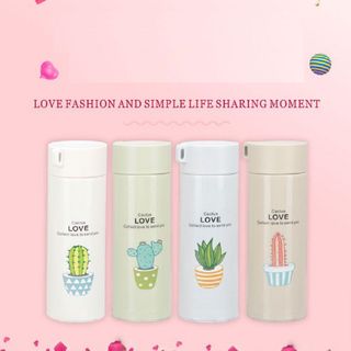 Bình Nước Thủy Tinh hình xương rồng Bọc Nhựa Chữ Love 450ML – Họa Tiết Màu Ngẫu Nhiên giá sỉ