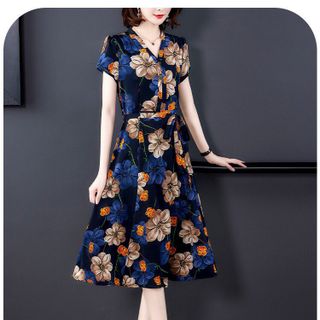 ĐẦM XOÈ HOẠ TIẾT HOA SẮC MÀU - DT1413- xuong may do thanh
