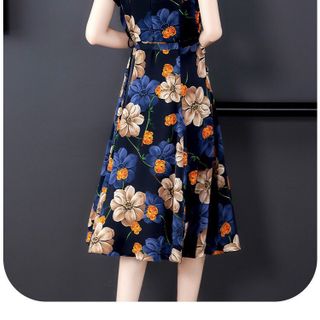 ĐẦM XOÈ HOẠ TIẾT HOA SẮC MÀU - DT1413- xuong may do thanh