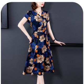 ĐẦM XOÈ HOẠ TIẾT HOA SẮC MÀU - DT1413- xuong may do thanh
