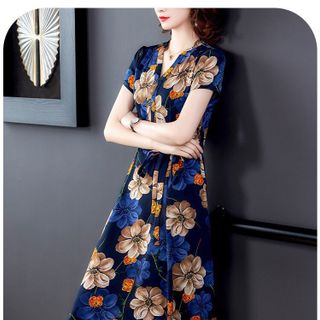 ĐẦM XOÈ HOẠ TIẾT HOA SẮC MÀU - DT1413- xuong may do thanh