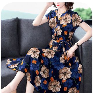 ĐẦM XOÈ HOẠ TIẾT HOA SẮC MÀU - DT1413- xuong may do thanh