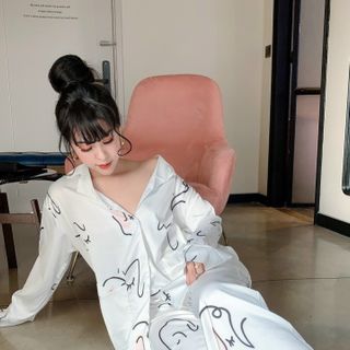 Đồ ngủ đồ mặc nhà pijama tdqd trắng Chất lụa in 3D cao Cấp giá sỉ