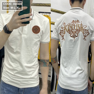 Áo thun nam có cổ thêu logo hoa văn