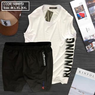 Set bộ nam áo ba lỗ RUNNING phối quần thể thao