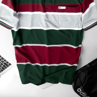 Áo thun sọc nam có cổ có túi thun cotton 4 sọc cao cấp