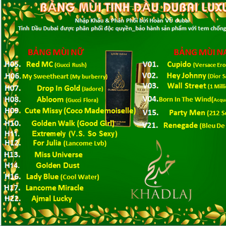Set 5 tinh dầu nước hoa Dubai 5 x 3ml hộp mini xinh xắn
