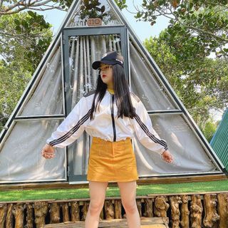 Áo khoác dù tuổi teen kiểu croptop Tay 3 sọc