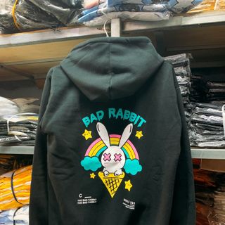 Áo khoác thun nỉ ngoại in chữ BAD RADBIT nón 2 lớp
