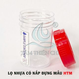 Lọ đựng mẫu nắp đỏ có nhãn HTM 55ml gói 100 cái