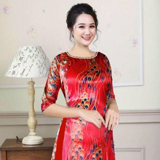 Áo dài cách tân nhung nhủ hoa cực sang ( áo kèm váy, có size 70 kg)