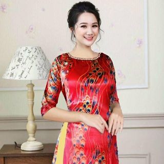 Áo dài cách tân nhung nhủ hoa cực sang ( áo kèm váy, có size 70 kg)