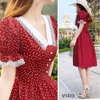 ĐẦM XOÈ ĐỎ TRÁI TIM NHÍ TAY PHỒNG - DT1415 - xưởng may đô thành