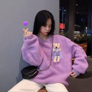 Áo sweater lông gấu unisex nam nữ freesize dưới 65kg